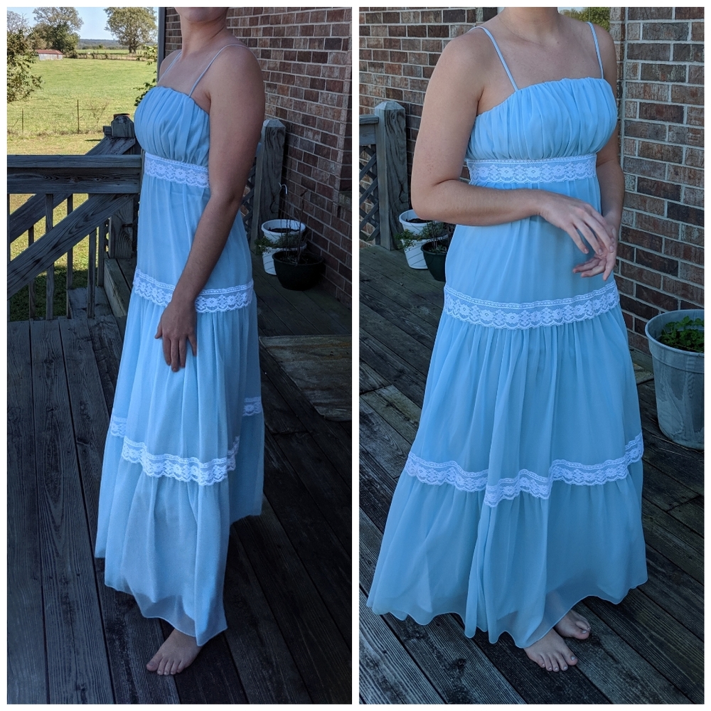 Vintage 1970s Prom Dress Light Blue